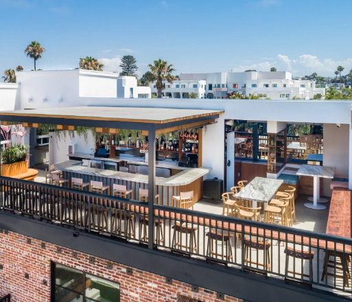Rooftop bar with views over downtown Charleston