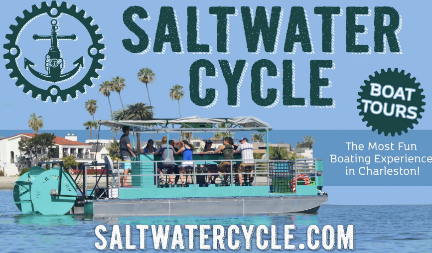 Saltwater Cycle pedal-powered party boat in the harbor